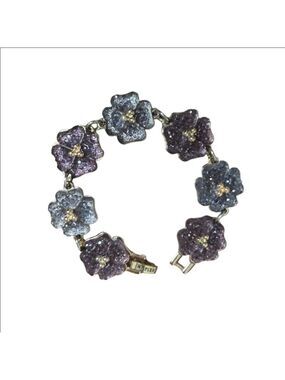 Vintage 80s Napier 2-color Floral Crystal Link Bracelet